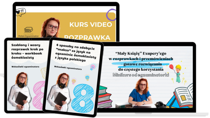 rozprawka w weekend mockup + maly książe PAKIET KURSÓW: "Rozprawka w weekend" + "Mały Książe" Exupery’ego w rozprawkach i przemówieniach